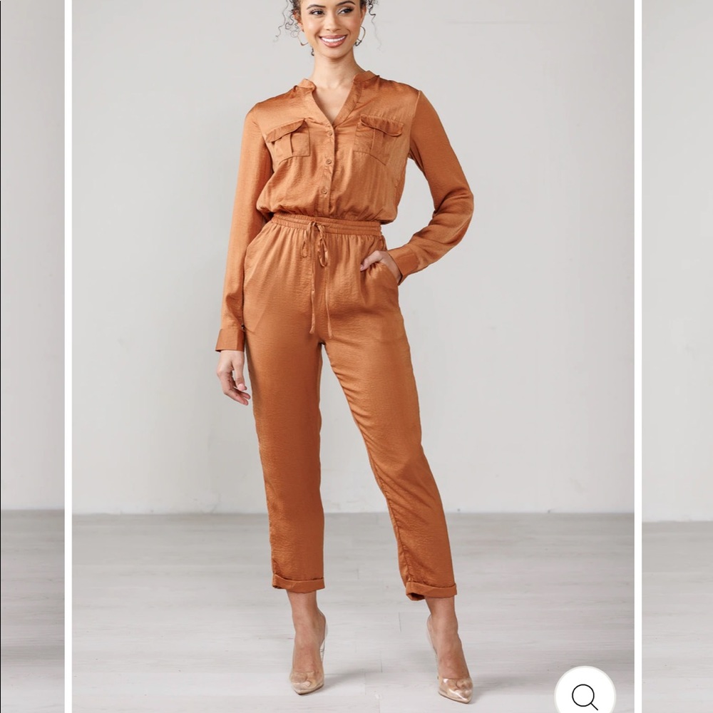 Satin smocked waist jumpsuit